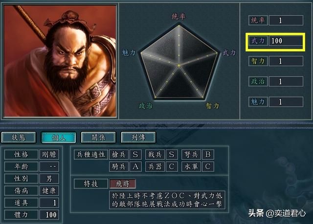 三国志11：假如武将五维只有一项满分，其他都为1会怎么样？