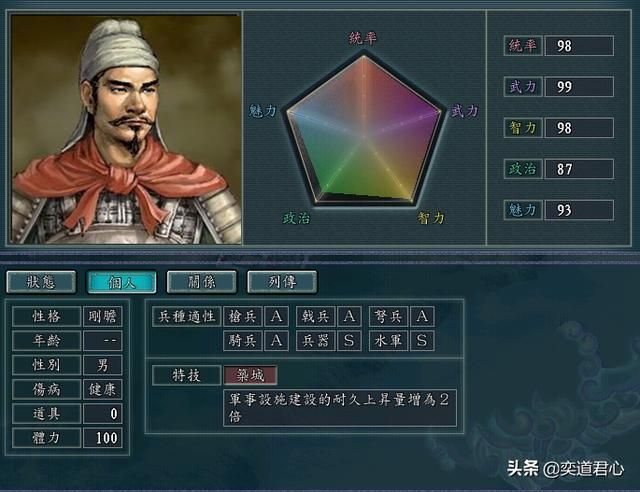 三国志11筑城特技武将有哪些（五个筑城武将极限培养属性一览）