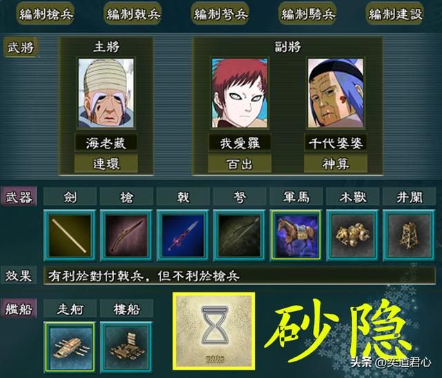 三国志11火影疾风神百连武将有哪些（六忍村神百连组合武将介绍）