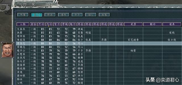 三国志11侠骨留香红花会势力介绍（红花会核心武将属性一览）
