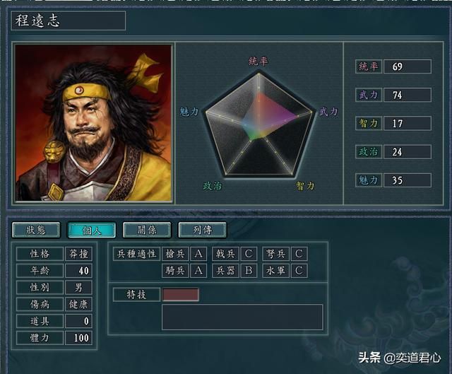 三国志11武将程远志厉害吗（程远志属性特技生平介绍）