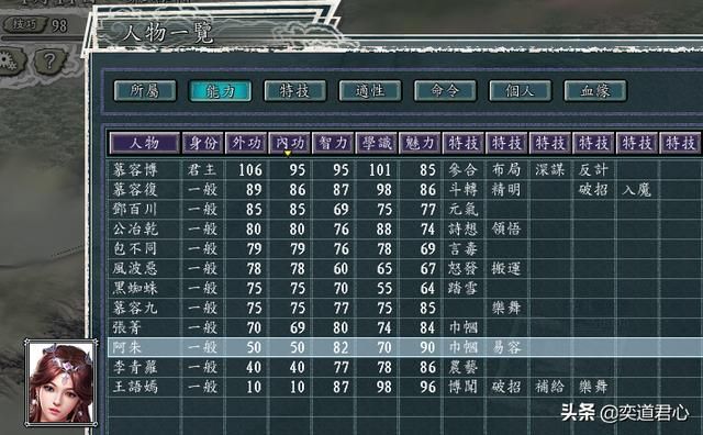 三国志11侠骨留香姑苏慕容势力介绍（姑苏慕容核心武将属性一览）