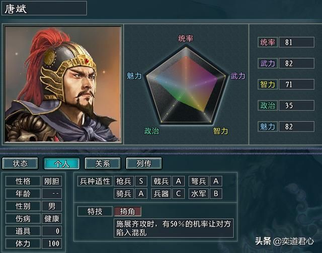 三国志11水浒唐斌势力介绍（唐斌麾下三大核心将领一览）