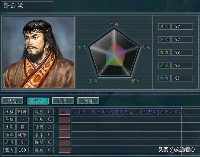 三国志11侠骨留香五毒教势力介绍（五毒教核心武将属性一览）