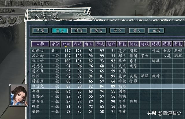 三国志11侠骨留香魔门势力介绍（魔门核心武将属性一览）