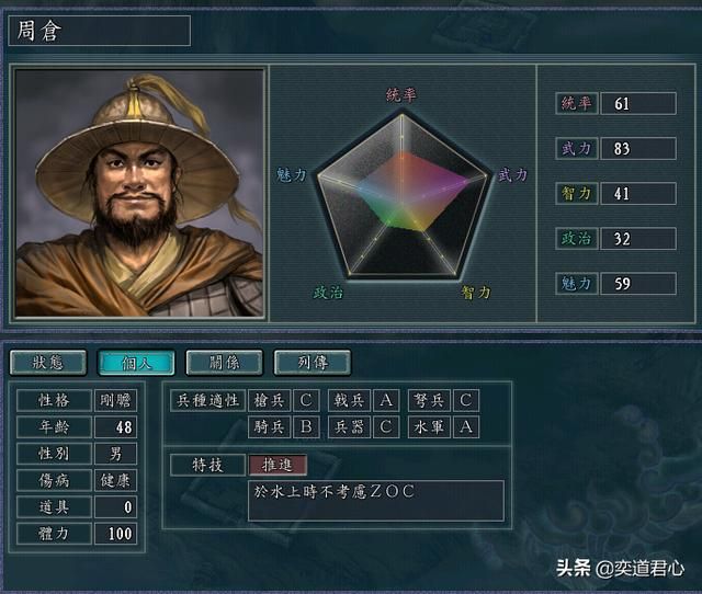 三国志11武将周仓实力如何（蜀汉周仓属性特技详细介绍）