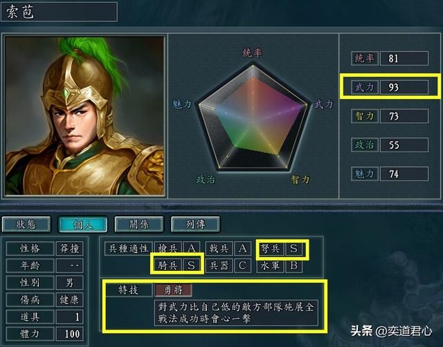三国志11勇将特技武将有哪些（各MOD九大勇将武将盘点）