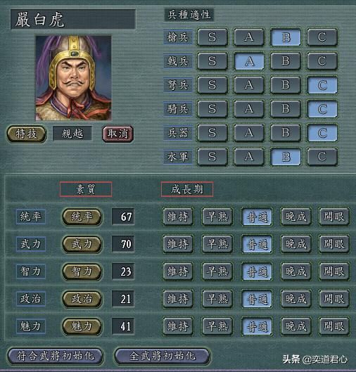 三国志11严白虎手下能臣如何培养（严白虎六将极限培养属性一览）