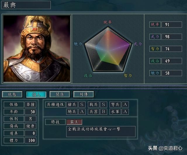 三国志11严白虎手下能臣如何培养（严白虎六将极限培养属性一览）