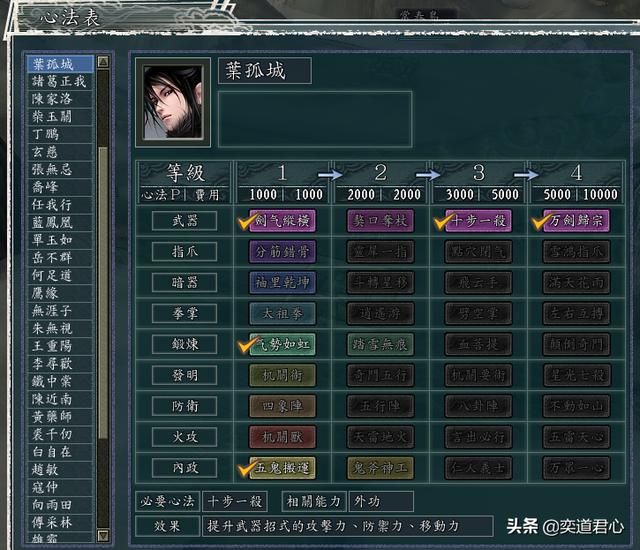 三国志11侠骨留香叶孤城势力介绍（叶孤城核心武将属性一览）