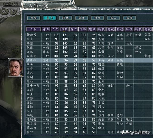 三国志11侠骨留香少林寺势力介绍（少林寺核心武将属性一览）