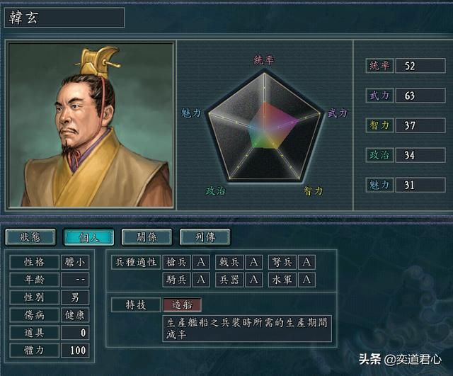 三国志11：全属性低于60的垃圾武将极限培养后的属性展示上