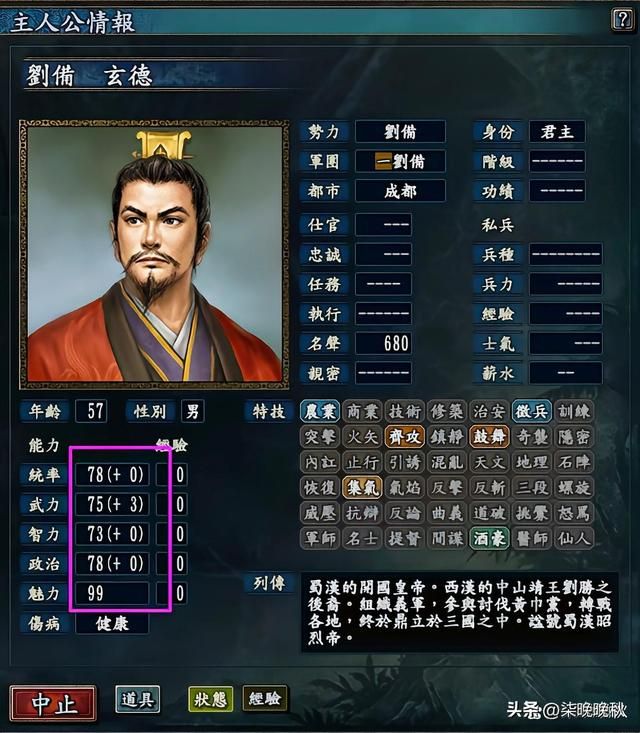 三国志1-14代_刘备武力值不高，但魅力值登顶