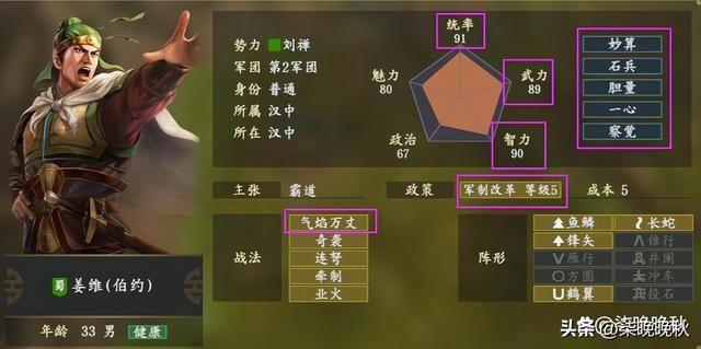 三国志系列1代到14代，全能姜维比能打的智力高，比智力高的能打