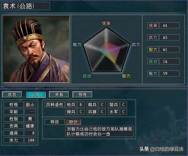 三国志11：地位尴尬的武将，特技与五维属性完全不搭