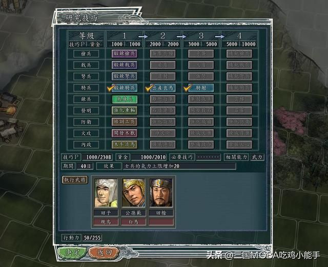 三国志11中的四个科技有提升效果，但却存在副作用