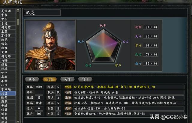 三国志11惊鸿：盘点游戏中的5大技能型主将，真不是高看纪灵