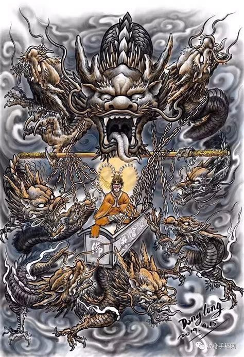 九龙拉棺纹身图案搞笑，九龙拉棺纹身图案手稿